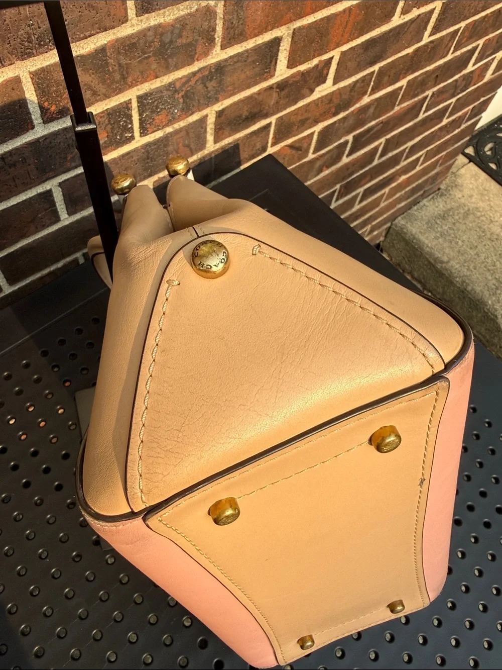 Coach Grace 26831 Colorblock Leather Satchel Beechwood Pink Ivory